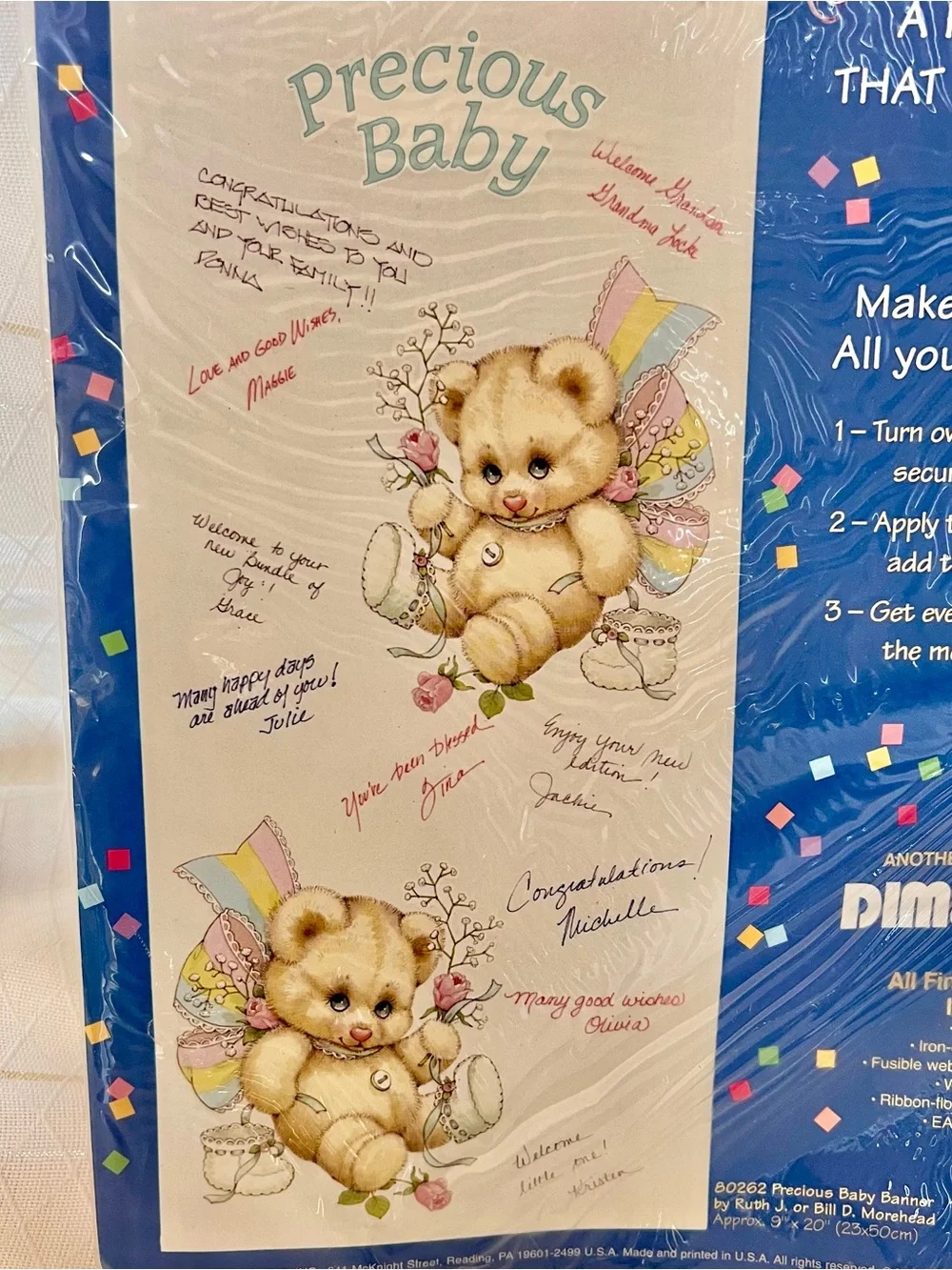 Autograph Keepsake Baby Fabric Banner - Vintage Baby Shower Gift